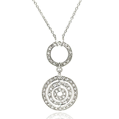 Sterling Silver Necklace with Classy Interlinked Circle Pendant Inlaid with Clear CzsAnd Chain Length of 16 -18  AdjustableAnd Pendant Dimensions: 44.5MMx22.3MM