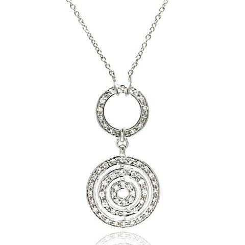 Sterling Silver Necklace with Classy Interlinked Circle Pendant Inlaid with Clear CzsAnd Chain Length of 16 -18  AdjustableAnd Pendant Dimensions: 44.5MMx22.3MM