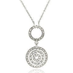 Sterling Silver Necklace with Classy Interlinked Circle Pendant Inlaid with Clear CzsAnd Chain Length of 16 -18  AdjustableAnd Pendant Dimensions: 44.5MMx22.3MM