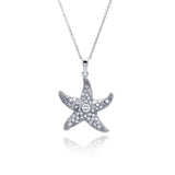 Sterling Silver Necklace with Fancy Micro Paved Starfish Pendant