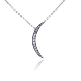 Sterling Silver Necklace with Delicate Paved Crescent Moon Pendant