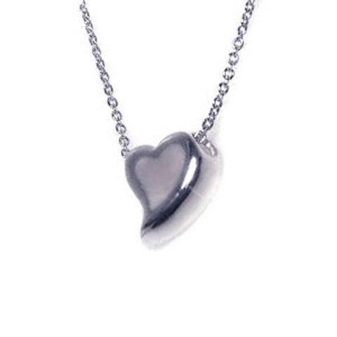 Sterling Silver Necklace with Fancy High Polished Heart Pendant