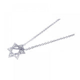 Sterling Silver Clear CZ Rhodium Plated Star Of David Pendant Necklace