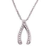 Sterling Silver Necklace with Trendy Small Paved Czs Wishbone Pendant