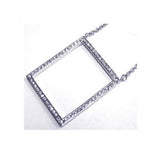 Sterling Silver Necklace with Stylish Paved Czs Rectangular Frame Pendant