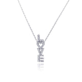 Sterling Silver Necklace with Stylish  LOVE  Inlaid with Clear Czs Pendant