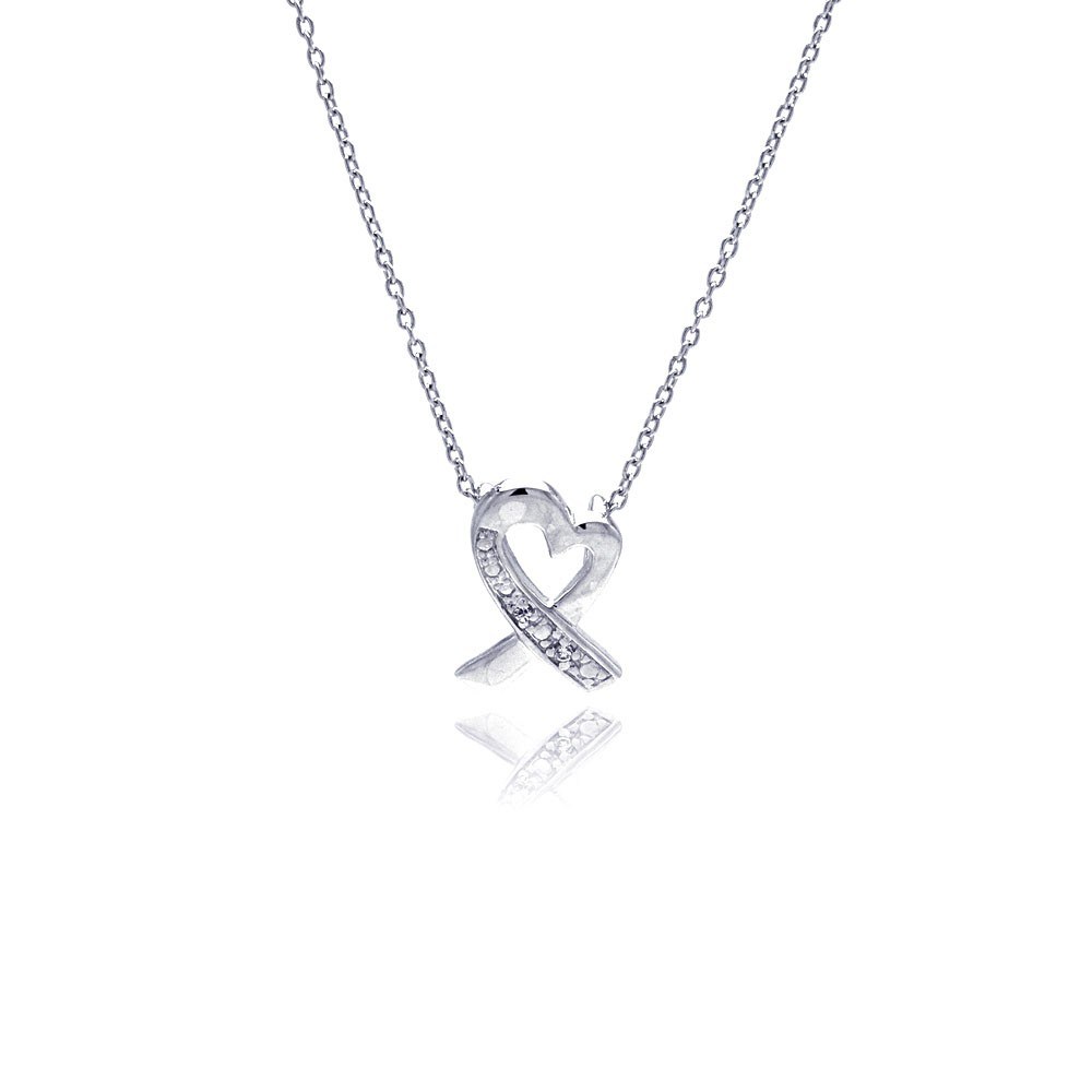 Sterling Silver Necklace with Modish Pretzel Heart Inlaid with Clear Czs Pendant