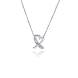 Sterling Silver Necklace with Modish Pretzel Heart Inlaid with Clear Czs Pendant