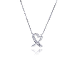 Sterling Silver Necklace with Modish Pretzel Heart Inlaid with Clear Czs Pendant