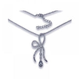 Sterling Silver Necklace with Fancy Paved Czs Ribbon with Drop Czs Pendant