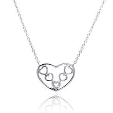 Load image into Gallery viewer, Sterling Silver Necklace with Multi Heart V-Shaped Inlaid with Clear Czs Pendant