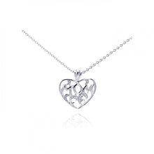 Load image into Gallery viewer, Sterling Silver Necklace with Fancy Heart  MOM  Inlaid with Clear Czs Pendant