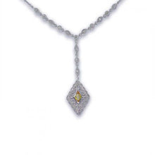 Load image into Gallery viewer, Sterling Silver Necklace with Antique Style Diamond Shaped Pendant Centered with Citrine Cz and Inlaid with Clear Czs