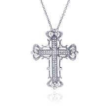 Load image into Gallery viewer, Sterling Silver Clear CZ Rhodium Plated Fancy Cross Pendant Necklace���������