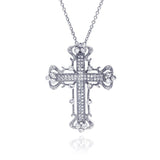 Sterling Silver Clear CZ Rhodium Plated Fancy Cross Pendant Necklace���������