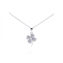 Load image into Gallery viewer, Sterling Silver Necklace with Small Clover Flower Inlaid with Clear Czs Pendant