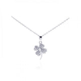 Sterling Silver Necklace with Small Clover Flower Inlaid with Clear Czs Pendant