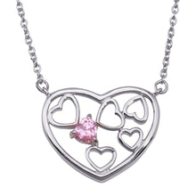 Load image into Gallery viewer, Sterling Silver Necklace with Trendy Multi Heart Design Inlaid with Single Blue Cz Pendant