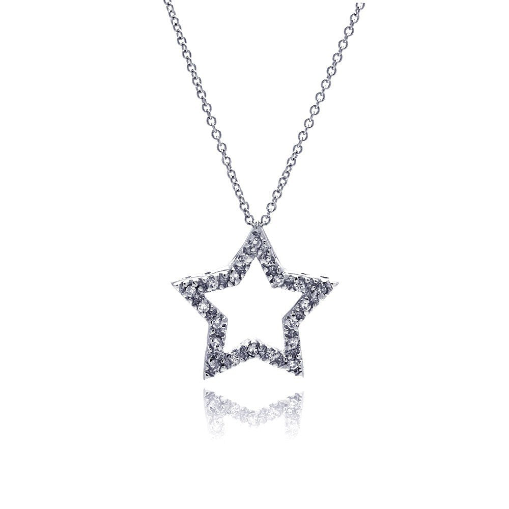 Sterling Silver Necklace with Modish Paved Star Pendant