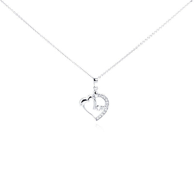 Sterling Silver Necklace with Classy  MOM  Heart Shaped  Inlaid with Clear Czs Pendant