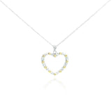 Sterling Silver Necklace with Two-Toned Hammered Open Heart Inlaid with Clear Czs Pendant