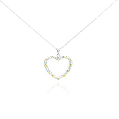 Sterling Silver Necklace with Two-Toned Hammered Open Heart Inlaid with Clear Czs Pendant