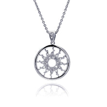 Load image into Gallery viewer, Sterling Silver Necklace with Fancy Sun Inlaid with Clear Czs Round Pendant