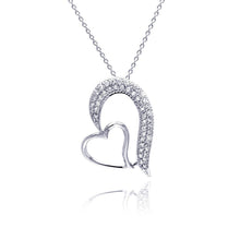 Load image into Gallery viewer, Sterling Silver Necklace with Elegant Double Heart Design Inlaid with Micro Paved Czs Pendant