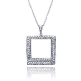 Sterling Silver Necklace with Classy Paved Czs Open Square Pendant