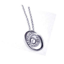 Load image into Gallery viewer, Sterling Silver Necklace with Fancy Multi Open Oval Inlaid with Clear Czs Pendant