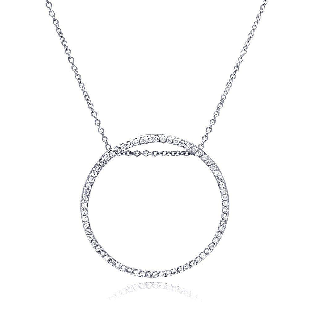 Sterling Silver Necklace with Trendy Paved Czs Open Circle Pendant