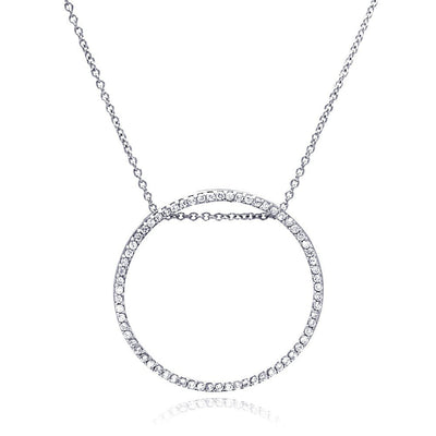 Sterling Silver Necklace with Trendy Paved Czs Open Circle Pendant