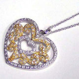 Sterling Silver Necklace with Two-Toned Filigree Heart Design Inlaid with Clear Czs Pendant