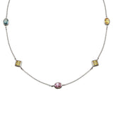 Sterling Silver Rhodium Plated Multi Color and Shape CZ Necklace