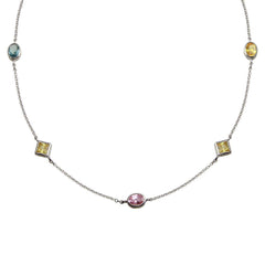 Sterling Silver Rhodium Plated Multi Color and Shape CZ Necklace