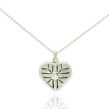 Sterling Silver Necklace with Cross Design Centered with Round Clear Cz Heart Locket Pendant