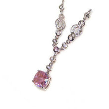 Load image into Gallery viewer, Sterling Silver Vintage Style Necklace with Clear Czs on Bezel Setting and Solitaire Round Cut Pink Cz Pendant