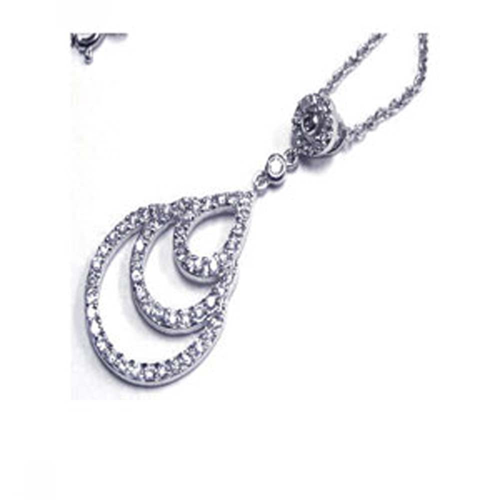 Sterling Silver Necklace with Elegant Paved Czs Teardrop Layered Pendant