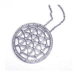 Sterling Silver Necklace with Fancy Cut-Out Circle Inlaid with Clear Czs Pendant