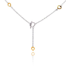 Load image into Gallery viewer, Sterling Siver Classy Lariat Necklace with Gold Plated Heart Charms and Toggle Clasp Closure
