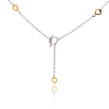 Sterling Siver Classy Lariat Necklace with Gold Plated Heart Charms and Toggle Clasp Closure