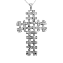Load image into Gallery viewer, Sterling Silver Clear CZ Rhodium Plated Joint Crosses Pendant Necklace