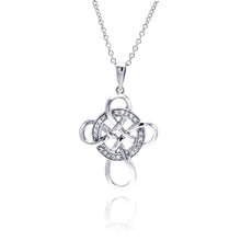 Load image into Gallery viewer, Sterling Silver Clear CZ Rhodium Plated Cross Round Pendant Necklace