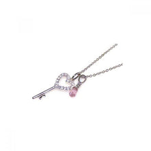 Load image into Gallery viewer, Sterling Silver Necklace with Trendy Heart Key Inlaid with Clear Czs and Pink Cz Drop Pendant