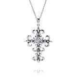 Sterling Silver Rhodium Plated Celtic Cross Outline Pendant Necklace