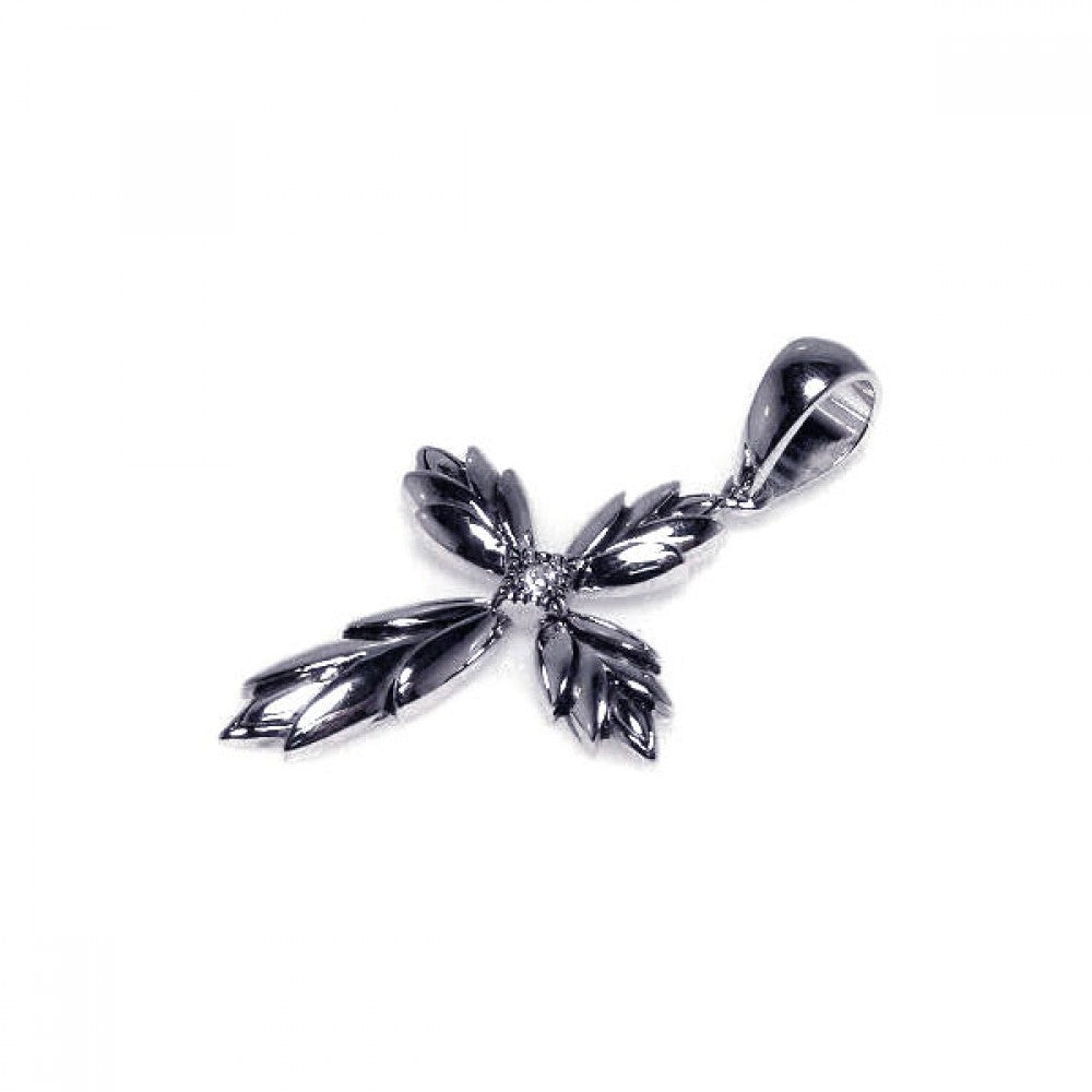 Sterling Silver Rhodium Plated Polished Cross Pendant Necklace