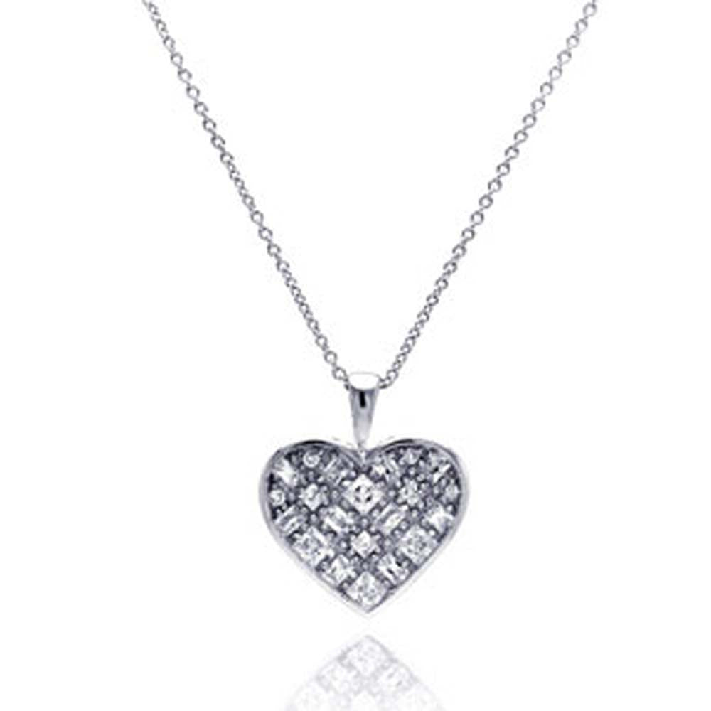 Sterling Silver Necklace with Fancy Heart Covered with Different Cut of Czs Pendant