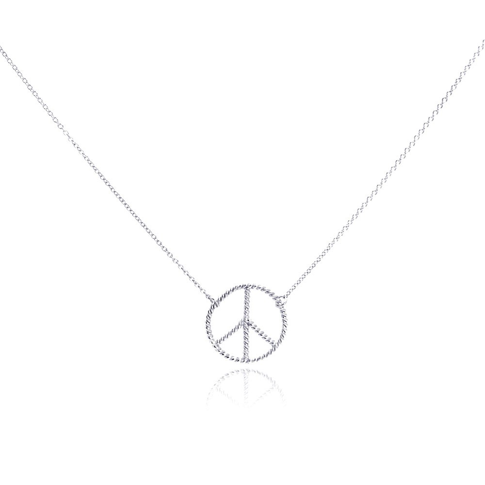 Sterling Silver Necklace with Twisted Rope Peace Sign Pendant