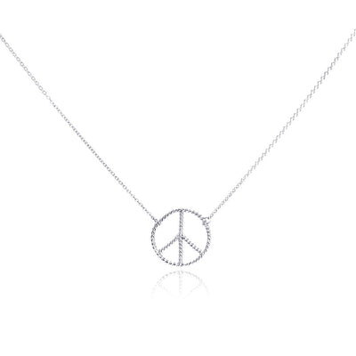 Sterling Silver Necklace with Twisted Rope Peace Sign Pendant