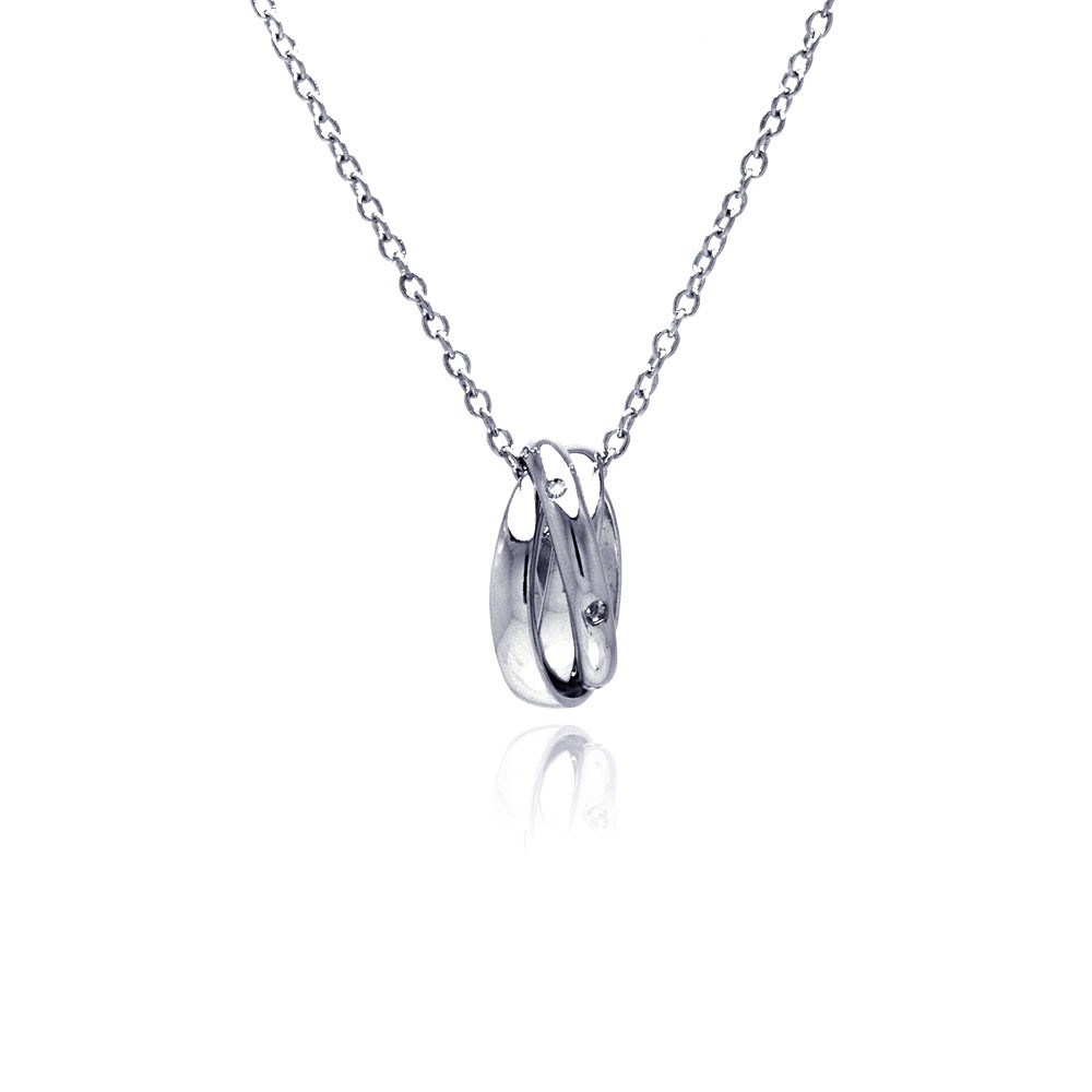 Sterling Silver Fancy Necklace with Ring Pendant Inlaid with Clear Czs